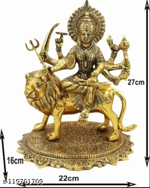 Handmade brass Maa Durga idol statue, intricately designed decorative showpiece from India