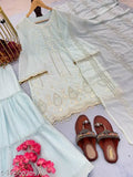 Light blue, faux georgette with heavy embroidery, 3mm sequin work, fancy bell sleeves, heavy latkan
