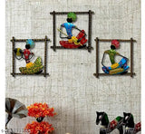 Handpainted metal showpiece set of 3, handcrafted Rajasthani Langa musician wall art, Indian folk art for home decor and gifting, dimensions: 9.5x9.5x2.5 inches