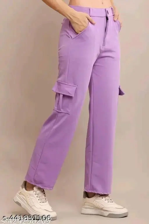 Purple women's four-way stretch cargo pants