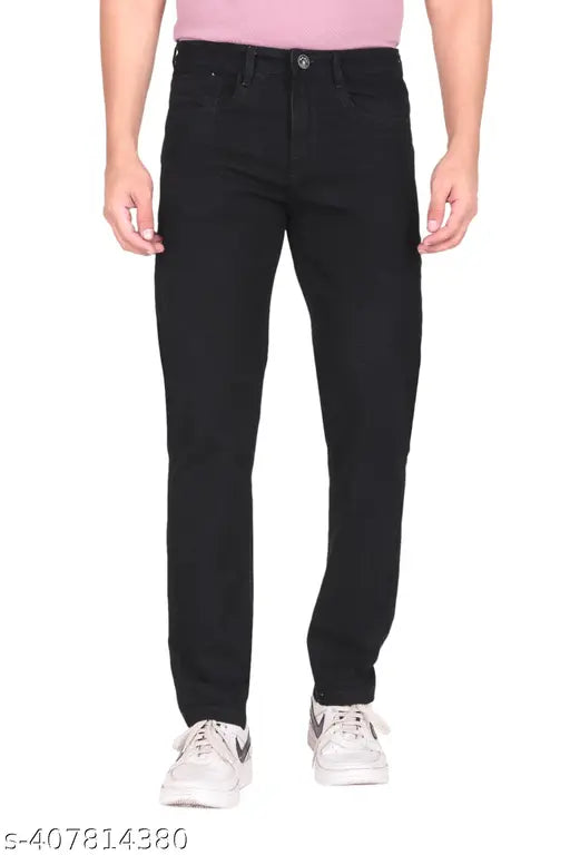 Premium black denim jeans for men by REGY. Classic slim fit, high-quality material, durable and stylish