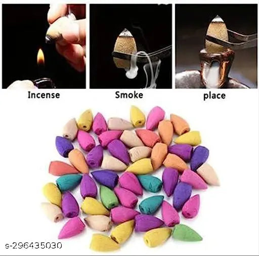 Blue & Gold PMR PolyResin Ganesha Buddha Combo Incense Holder Showpiece, backflow waterfall design with 50 cones