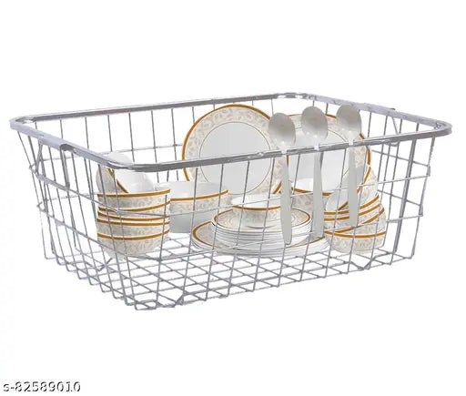 Steel dish drainer basket in kitchen, metal plate rack, dishwashing stand