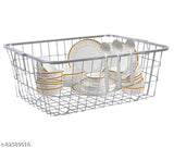Steel dish drainer basket in kitchen, metal plate rack, dishwashing stand