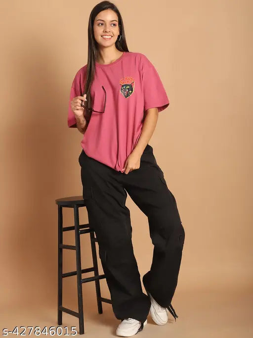 Pink cotton oversized t-shirt women's fashionable