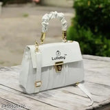 White sling bag with handle, brand name 'LUCKY' inscribed on it