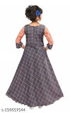 Cotton blend princess angel long ethnic gowns, checked pattern, three-quarter sleeves for kids 4-5 years - STARK India