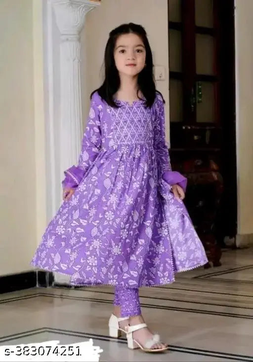 Lavender rayon girls set: Kurta with dupatta and bottomwear for Indian children aged 5-13 years
