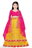 Embroidered kids net fabric lehenga choli and dupatta, semi stitch cutwork design in Dupion silk, India origin
