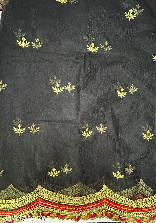 Bhagalpuri net black embroidered saree with blouse, art silk running blouse in zari embroidered pattern, single size (length 5.5m, blouse length 0.8m), handcrafted Indian saree set
