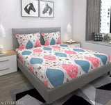 Pink premium cotton elastic fitted bedsheets with 2 king size pillow covers, floral print, superfine quality, suitable for summer, lightweight, breathable & wrinkle-free
