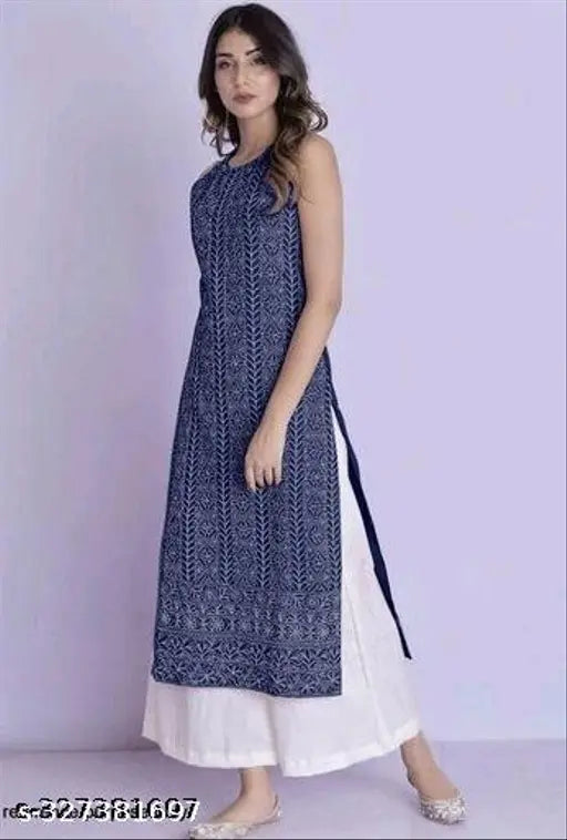 Rayon printed kurti with attached sleeves, colorful Indian fashion on mannequin