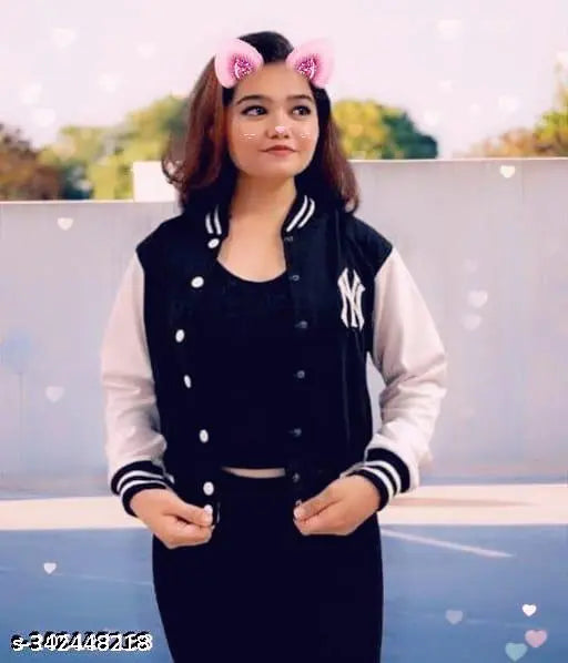 Black NY Jacket with white stripes on sleeves