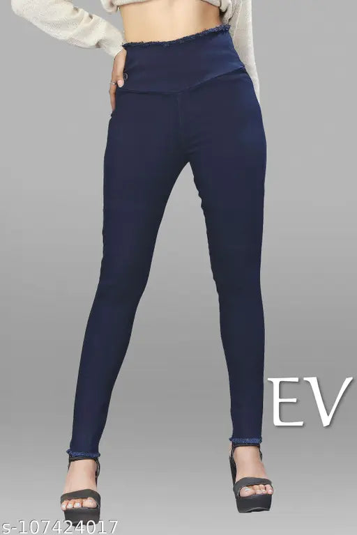 Navy Blue Denim Jegging for Women, high west denim, comfortable elastic waistband, ankle length, back pocket, perfect for everyday wear