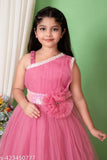 Pink chiffon frock with lace detailing, sleeveless style