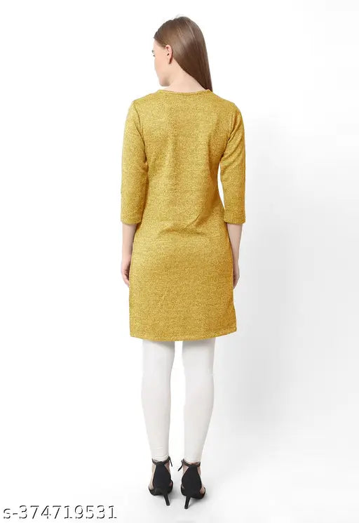 Woolen kurti dress, long sleeve, navy blue, knee length, cuff detailing