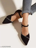 Black suede flat ballerinas for women and girls - slip-on, laser cut, stylish and comfortable footwear from SHYAM KI KRIPA (India)
