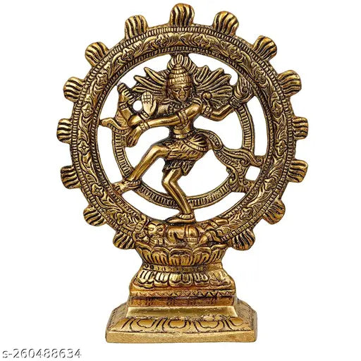 Gold plated Dancing Shiva Natraja statue for home decor, 19.5cm metal, Indian-made