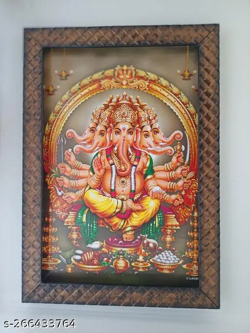 Synthetic resin, 9x12 inch Indian Indoor photo frame featuring Sri Pancha muga Vinayagar Five faced Lord Ganesh image