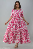 Pink and white floral pattern, long skirt with slit at sides, sleeveless top