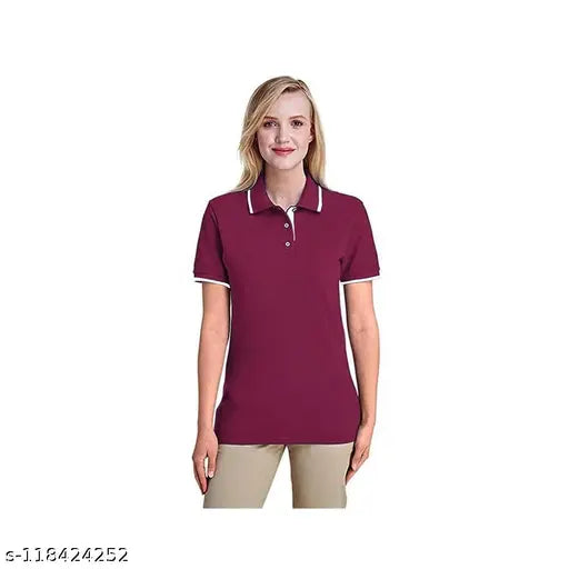 Short sleeve solid cotton polo t-shirt for women, made in India