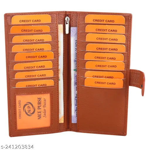 Tan PU leather casual wallet, 2 note compartments, regular size (11 card slots) for men's fashion accessories