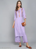 Rayon embroidery women's kurti set with palazzos, festive wear for parties and casual occasions, India origin