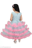Pink net frock gown, sleeveless, embellished, girls' partywear - India