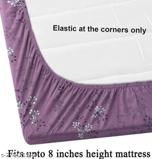 Glace cotton fitted double bed king size bedsheet, floral pattern with elastic on corners, 72x78 inches