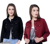 Colorful denim jackets collection: pink, black, neon, maroon, three-quarter sleeves, Zooni Girls winter wear