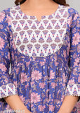 Rayon Nayra Cut Trending Kurti with Printed Net, three-quarter sleeves and matching pants for women