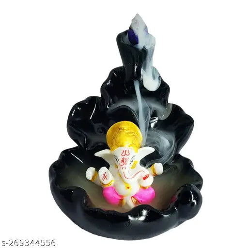 Handicrafted smoke Ganesha resin fountain, incense burner with 20 cones, 12cm x 13cm x 10cm, home decor, India origin