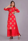 Rayon Women's Kurta & Palazzo Suit Set, printed net Indian design, XXL size