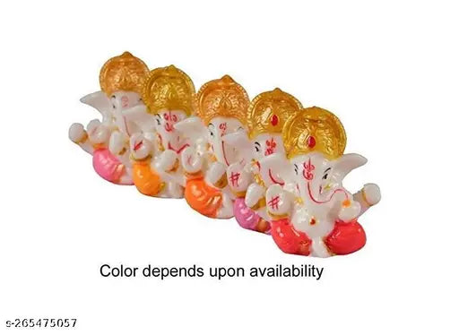 Yellow, orange, white, pink pagdi Ganesha statue for home decoration & car dashboard, resin material, 7 cm length, 7 cm height, 4 cm breadth, handcrafted artifact from India