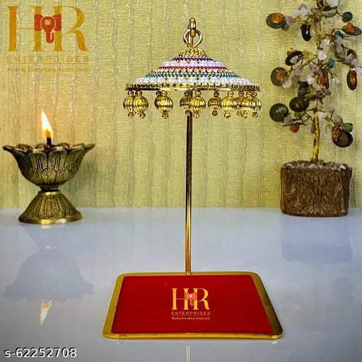 Metal handicraft umbrella for Shivaji Maharaj statue decor, Indian-made artifact for car dashboard or home display