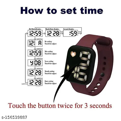 Led sports watch with digital heart display and dual tone design