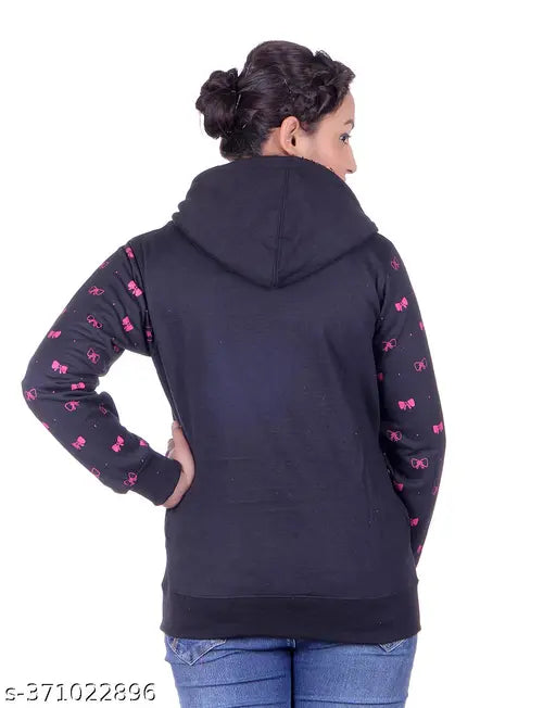 Wool fleece, full sleeve printed hoodie for women. Bright color, extra soft for winter comfort. Indian-made trendy Sweatshirt