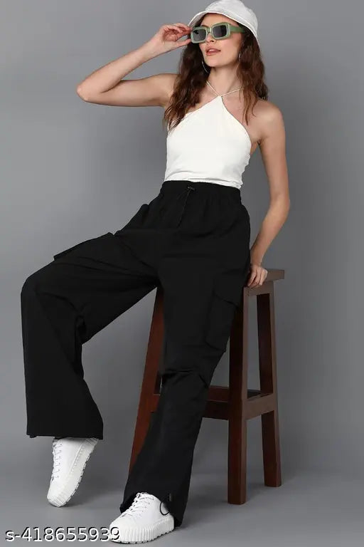Black high-waisted cropped trousers, wide flared legs