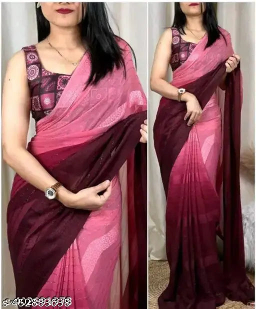 Maroon silk saree, traditional style with pallu