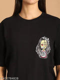 A black printed t-shirt, loose oversize fit