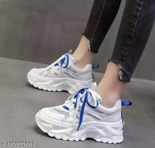 Mesh and PU lace-up sneakers for women's bellies in trendy casual design, extra cushioning, India-made