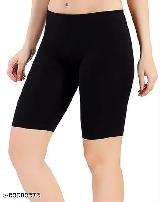 Black cotton lycra women's athletic shorts