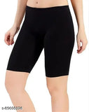Black cotton lycra women's athletic shorts