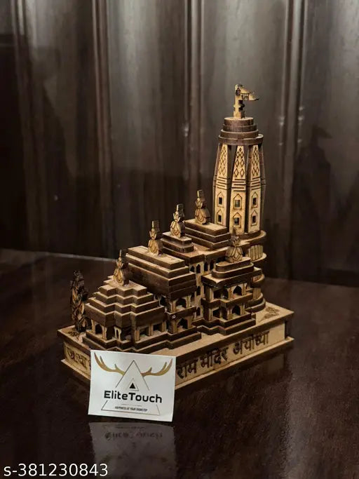 Hand carved wooden Shri Ram Mandir Ayodhya 3D showpiece, perfect for home or car dashboard decoration