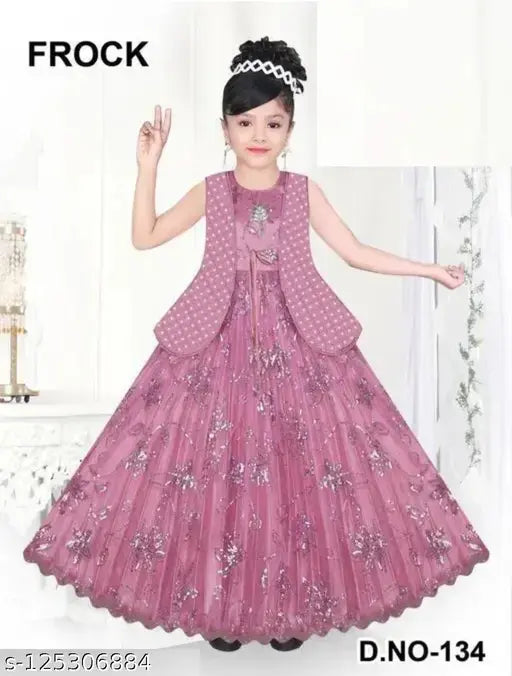 Embellished net sleeveless frock for girls, 3-4 Years, comfortable kids' wear for parties and events
