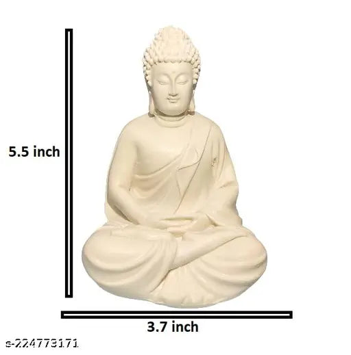 Handcrafted white polymarble meditation Buddha statue (55cm), detailed and peaceful home decor piece for study, living room or garden area