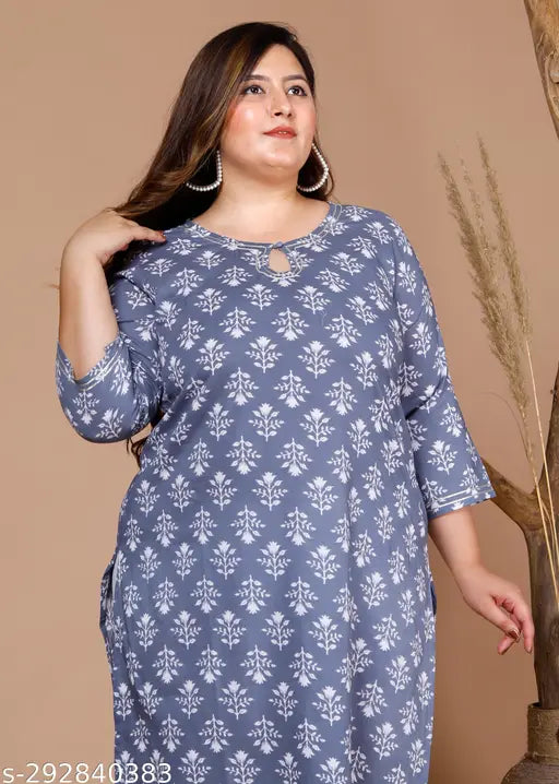 Plus Size Printed Cotton Kurta, stylish long-sleeved option in multiple sizes (XXXL - 8XL), Indian design