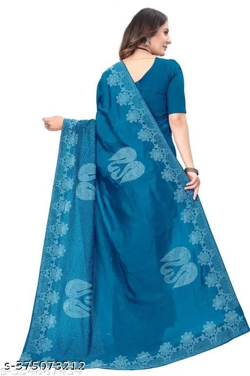 Georgette saree with Siroski diamonds, embellished blouse for work/wedding/party wear. Little transparent fabric enhances look." (124 characters)