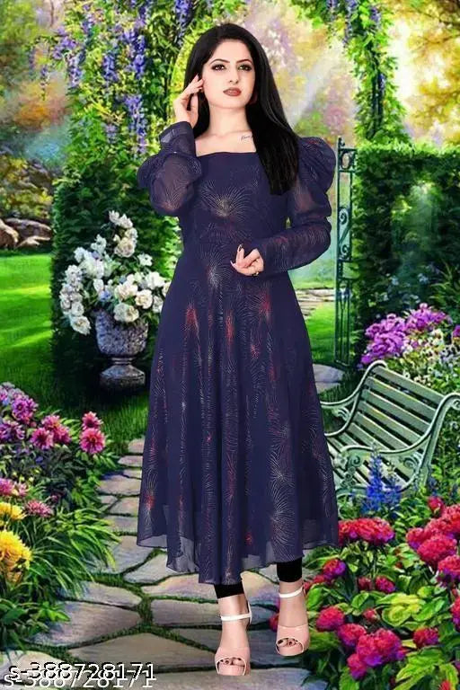 N.Blue embroidered Georgette blouse with three-quarter sleeves, available in M-XXXL, Indian fashion