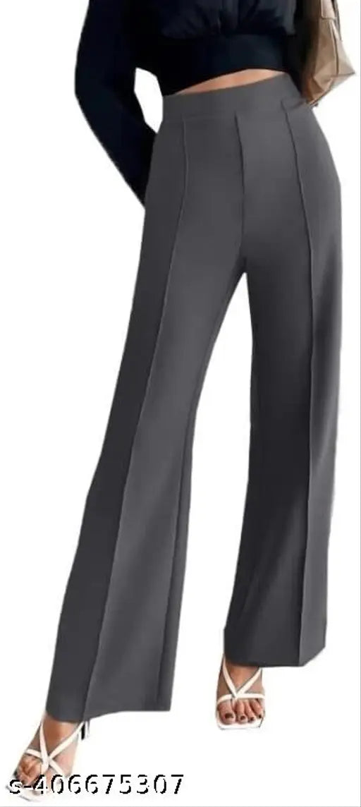 Designer black cotton blend bell-bottom palazzos for women, solid net pattern, sizes S-XXL
